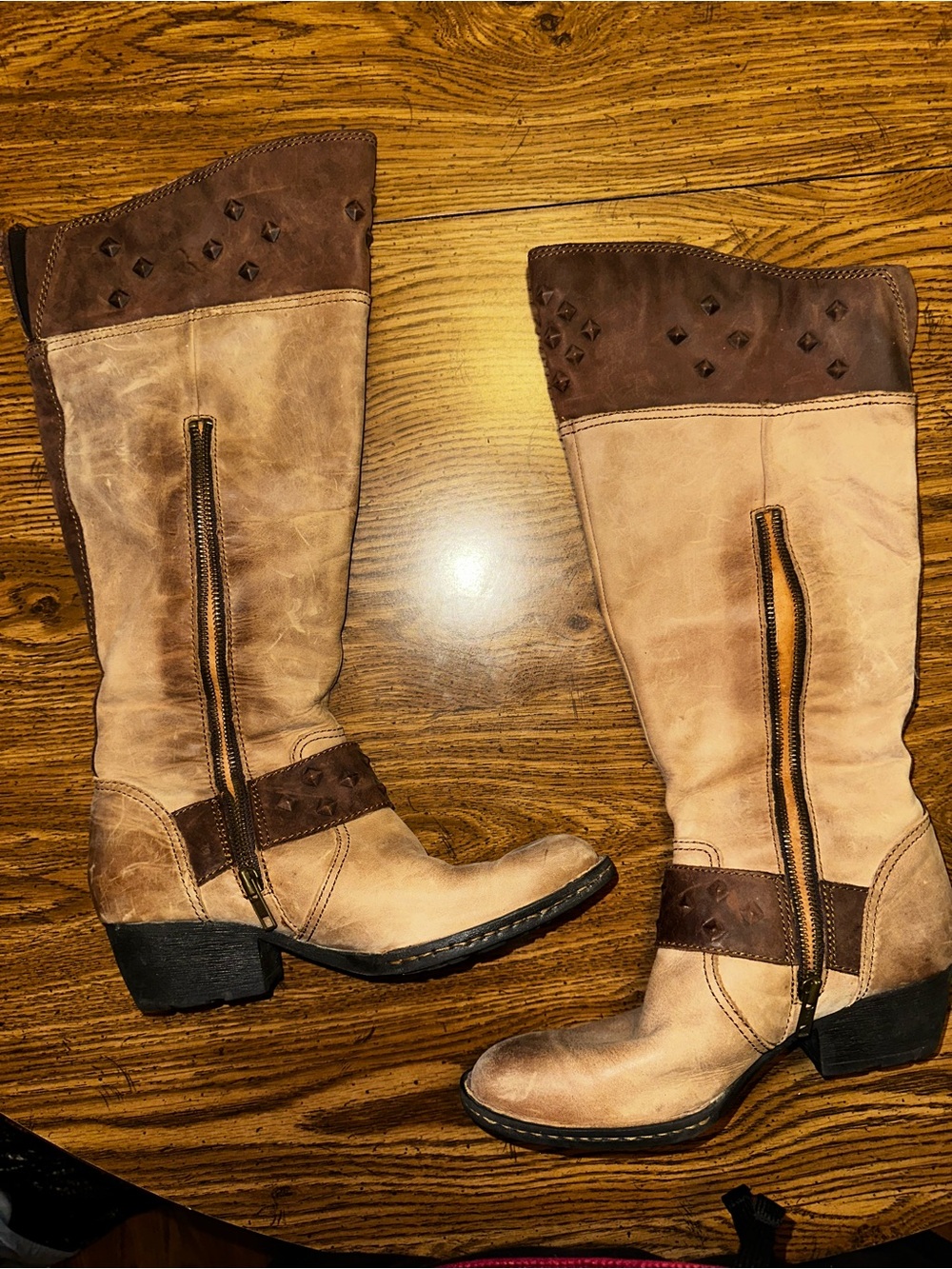 Born Tall Leather Boots 6.5 Brown Tan Western Riding Zip
